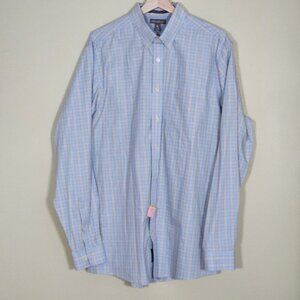 Eddie Bauer Shirt Mens Tall L Plaid LS Wrinkle Free Relaxed Fit Pocket Preppy